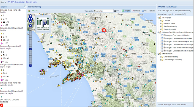 Eventi di dissesto idrogeologico in Campania registrati fino al 2011 (estrapolazione da http://webmap.irpi.cnr.it)